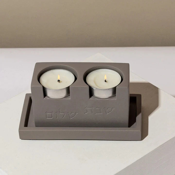 Shabbat Candle Set with Tray & Blessing – Urban Shabbat Series