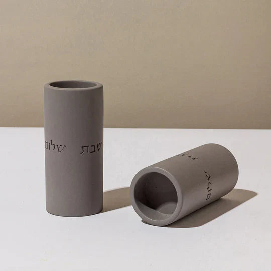 Artisanal Shabbat Candle Holder Set from Concrete - Flow Series