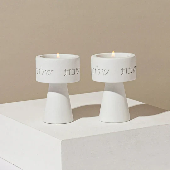 Classic set of Shabbat Candle Holders and a designed concrete tray - Timeless Glow Series