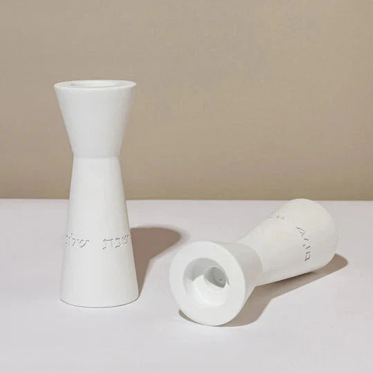 Set of tall natural concrete candle holders with a blessing for women of valor - Lady of Spirit Series