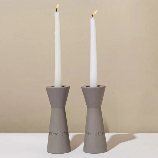 Concrete Candle Holder Pair for Shabbat – Aura Series