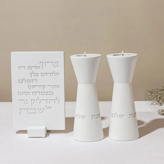 Concrete Candle Holder Pair for Shabbat – Aura Series