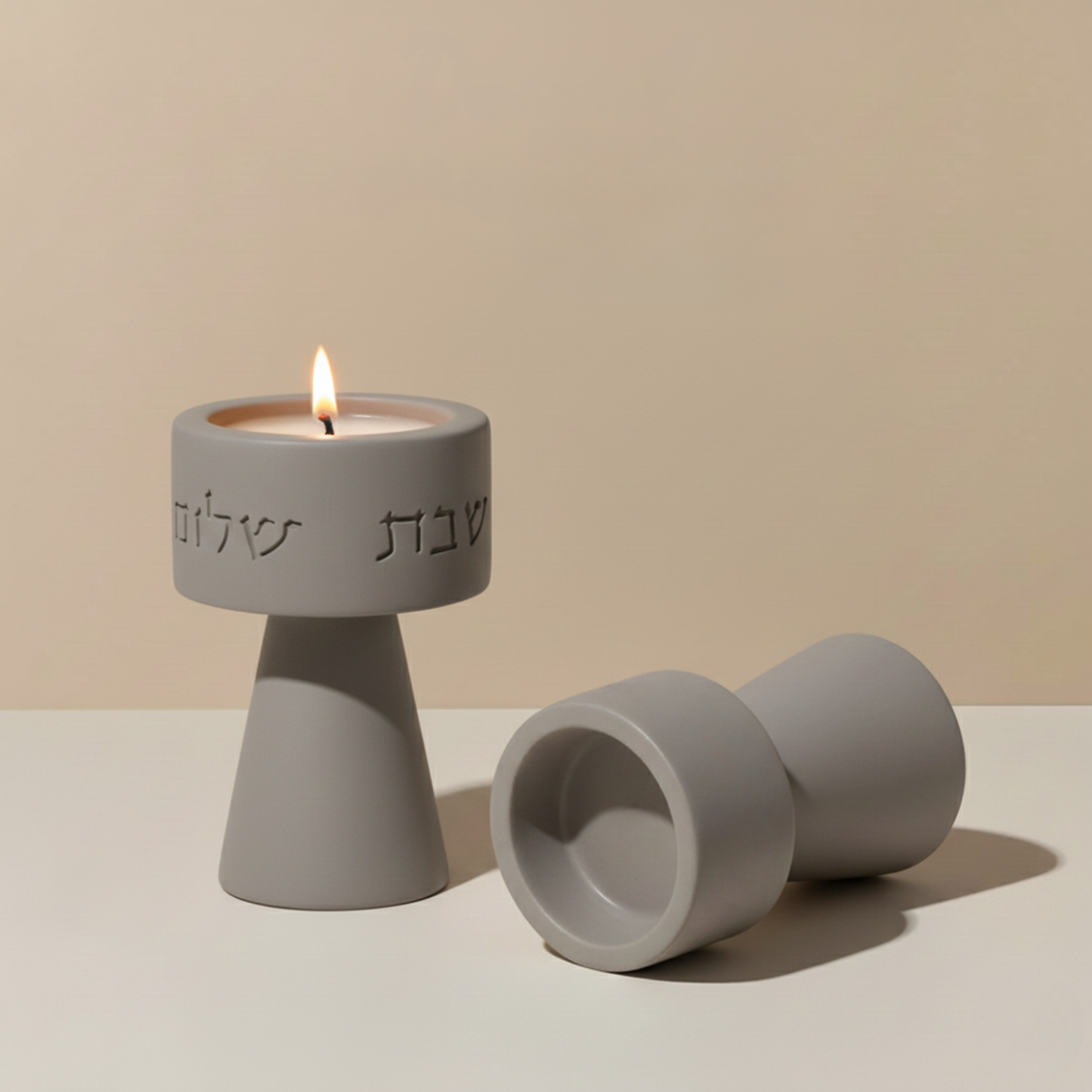 Classic set of Shabbat Candle Holders and a designed concrete tray - Timeless Glow Series