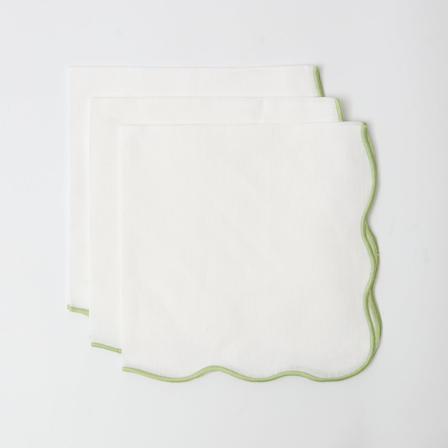 Green Scallop Linen Napkins (Set of 4)