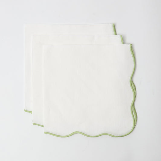 Green Scallop Linen Napkins (Set of 4)