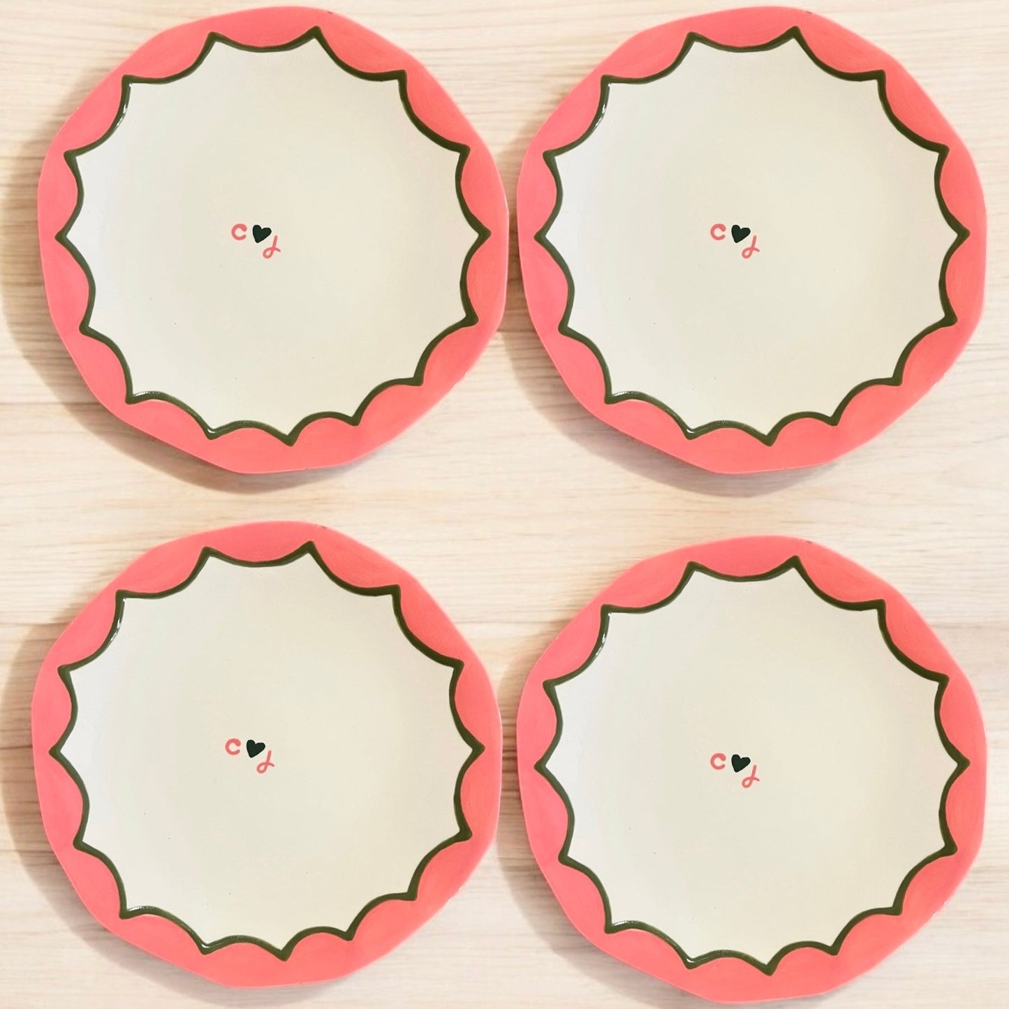 Hand-painted Custom Initial Casual-Dinner Plates/Collection of Four