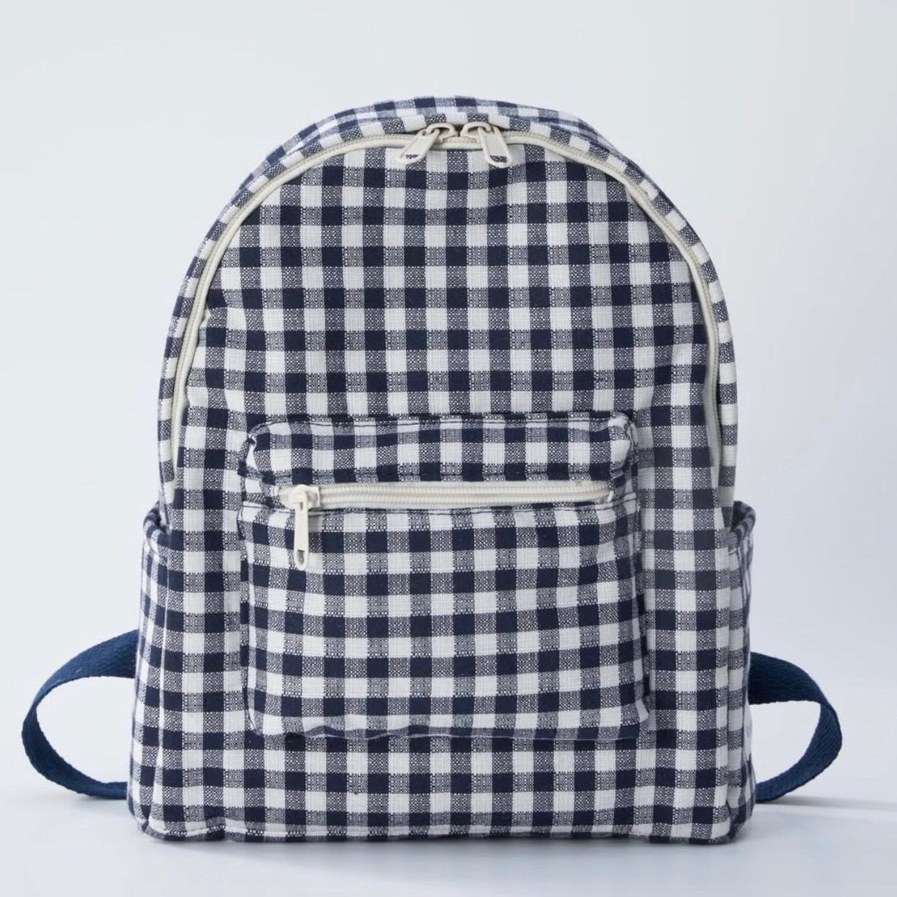 Embroidered Backpack- Navy Gingham