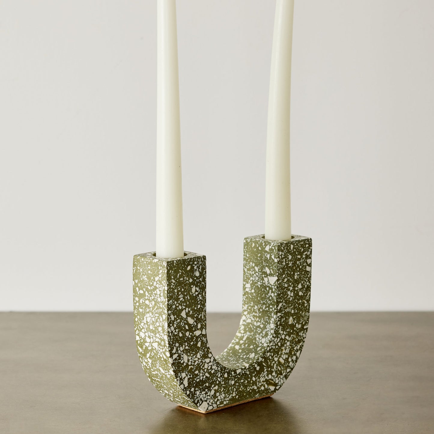 U-shaped Olive Terrazzo Taper Candle Holder