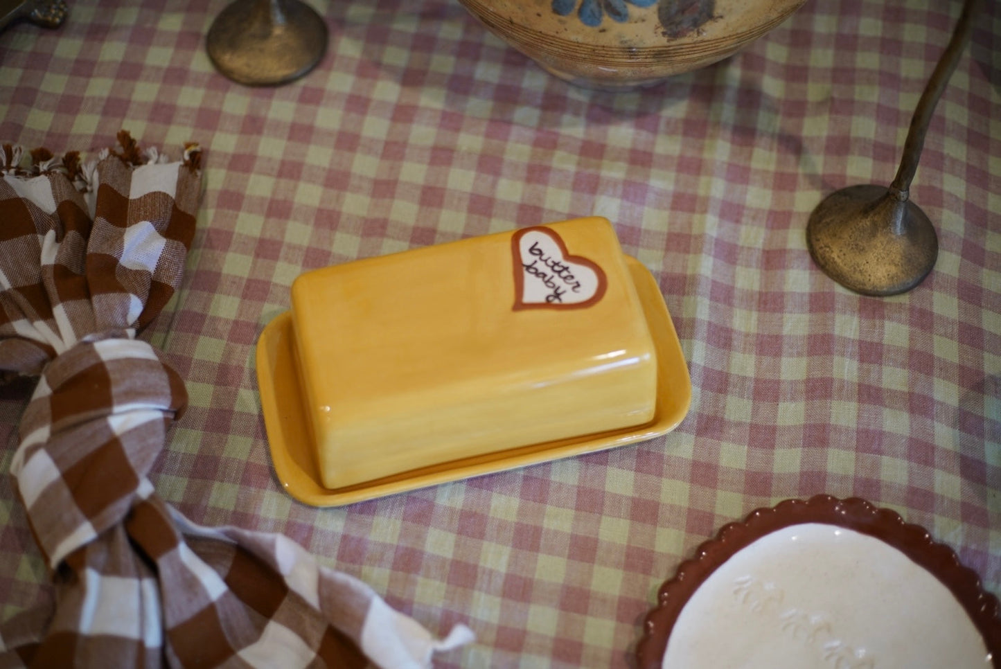 Hand-painted “butter baby” European Butter Dish