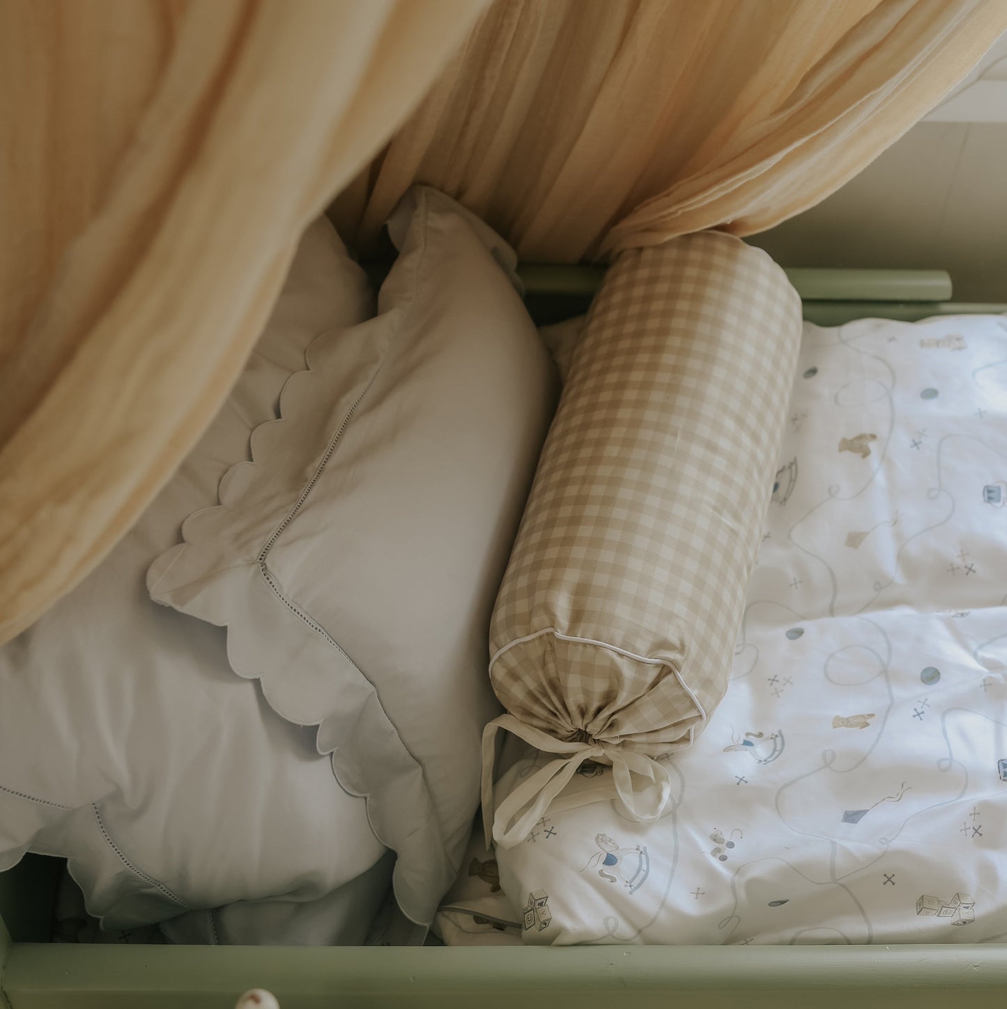 Picnic Gingham Bolster Pillow - Beige