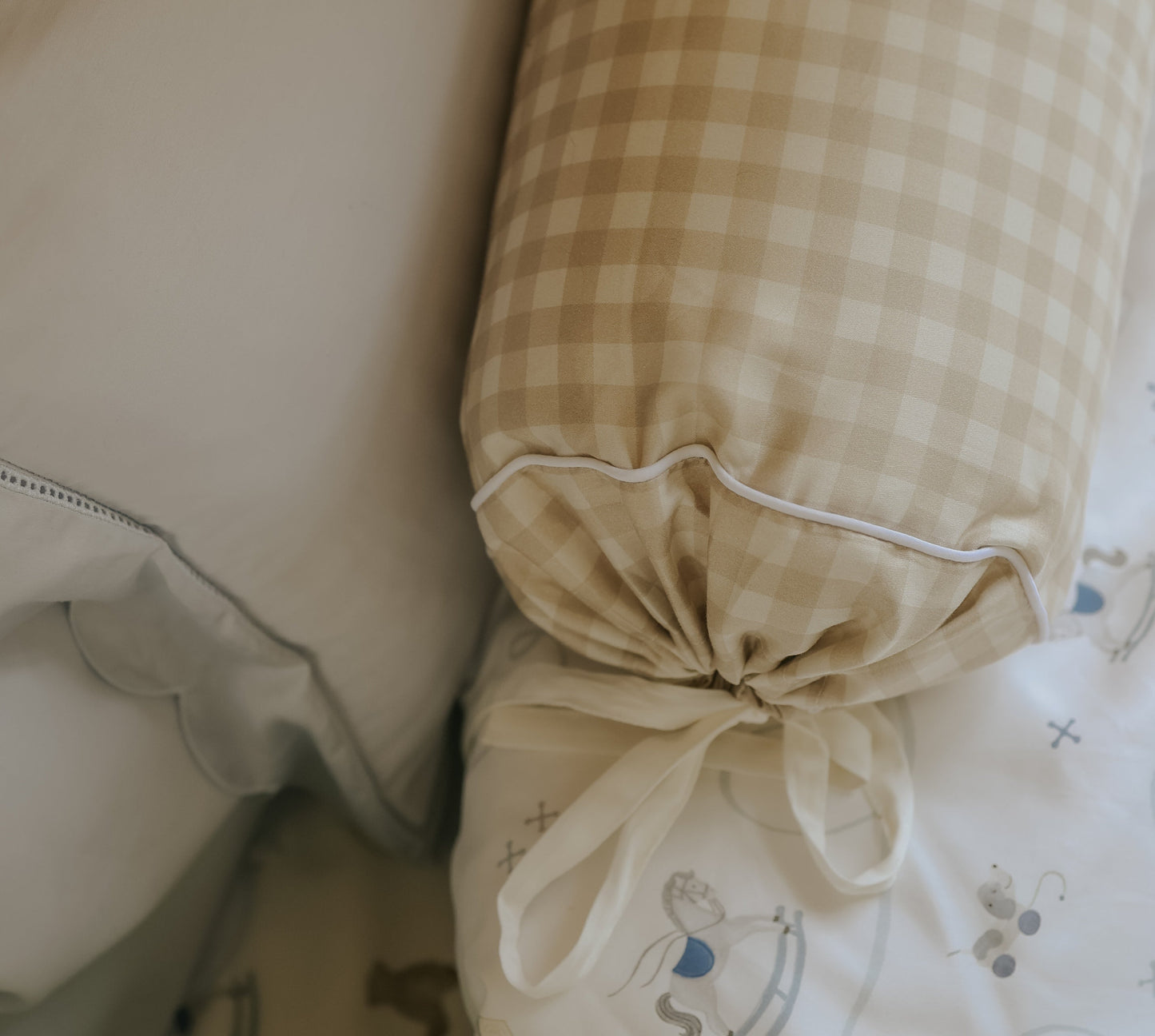 Picnic Gingham Bolster Pillow - Beige