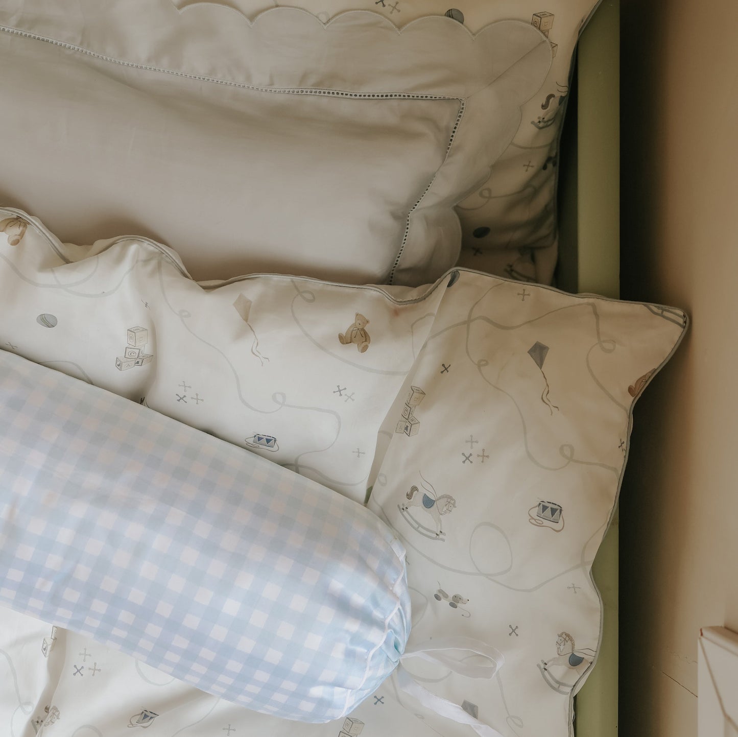 Picnic Gingham Bolster Pillow - Blue