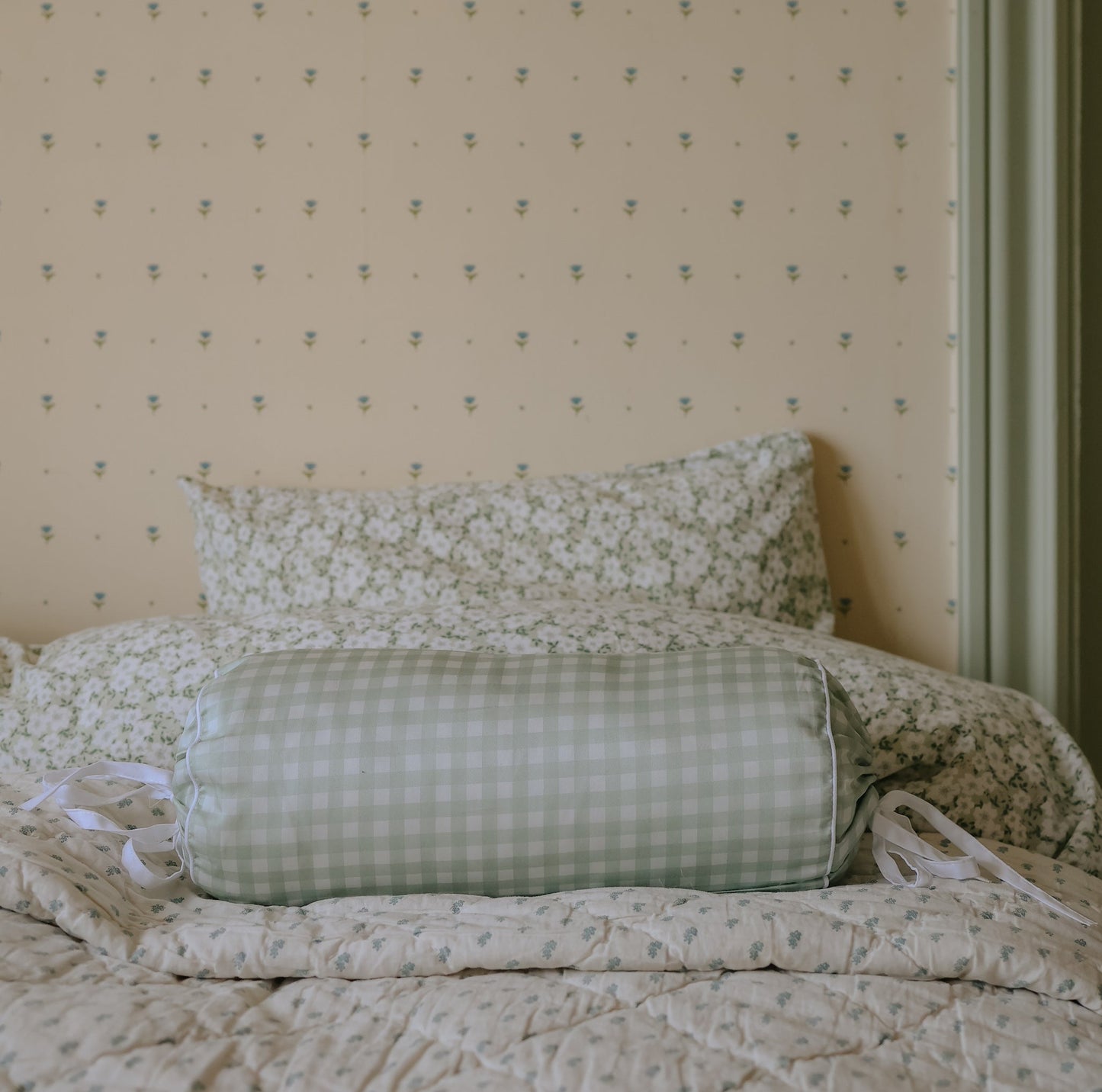Picnic Gingham Bolster Pillow - Green