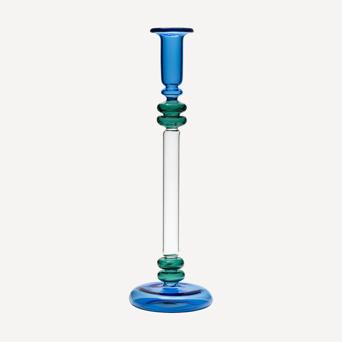 Bugle Glass Candle Holder - Blue & Teal