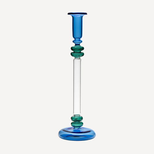 Bugle Glass Candle Holder - Blue & Teal