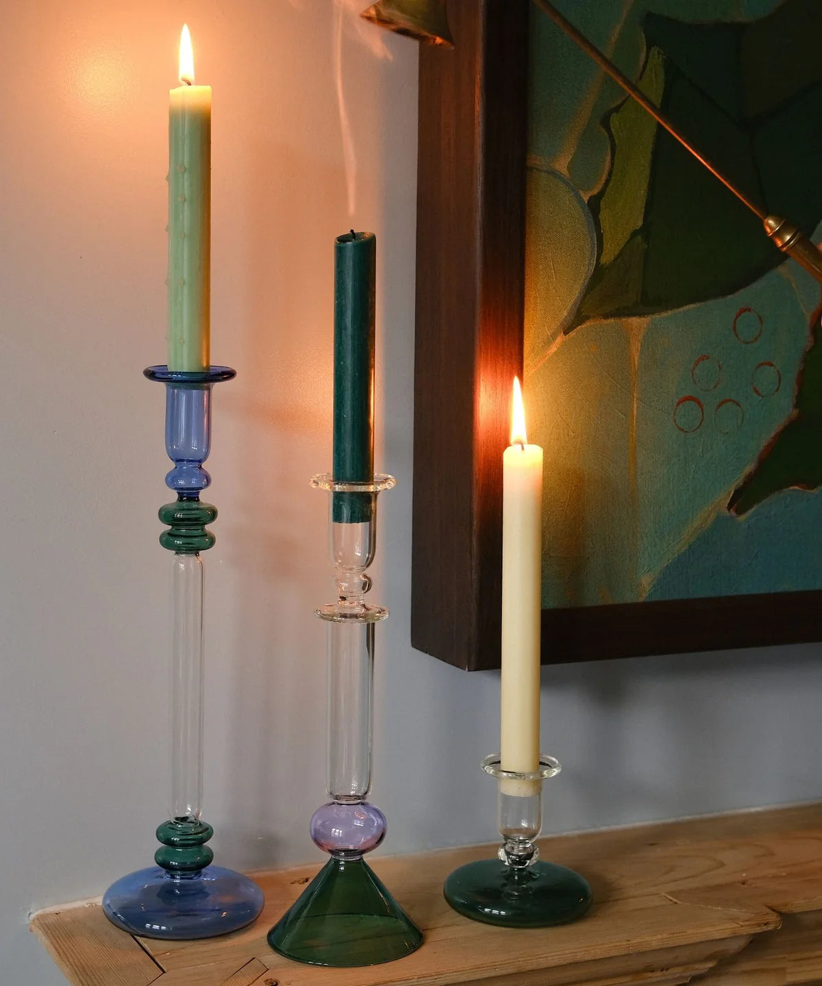 Bugle Glass Candle Holder - Blue & Teal