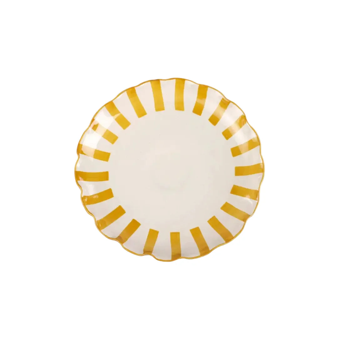 Ceramic Stripe Cake Stand, Yellow  - 10 x 10 x 3.75 Inches