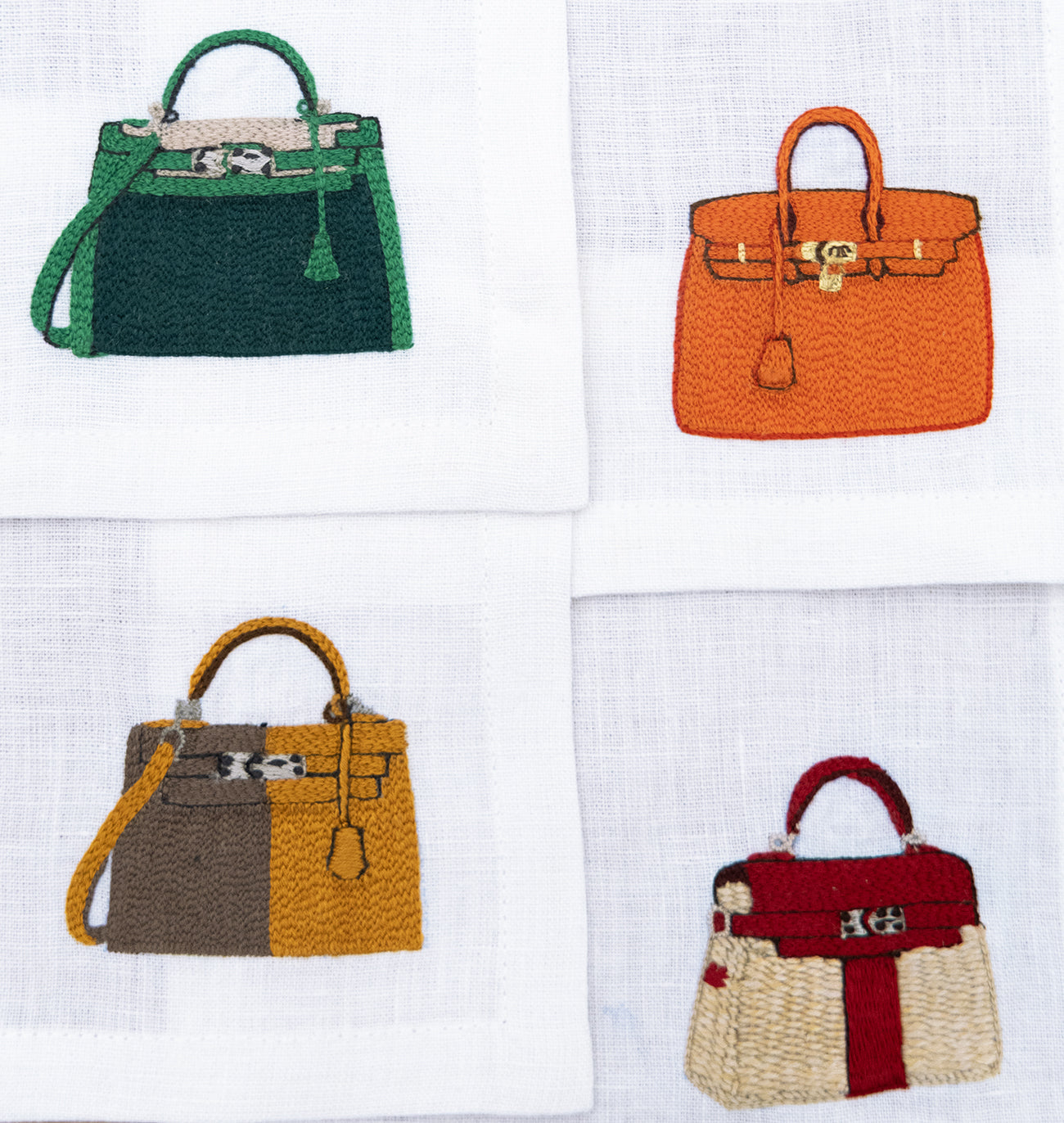Hand Embroidered It Bags Cocktail Napkins 6" x 6" (Set of 4)