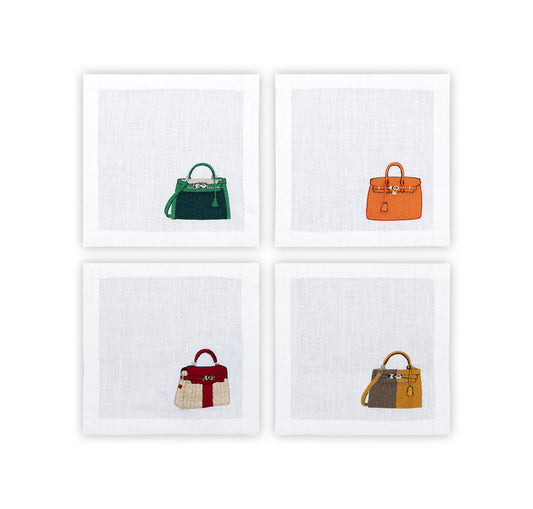 Hand Embroidered It Bags Cocktail Napkins 6" x 6" (Set of 4)
