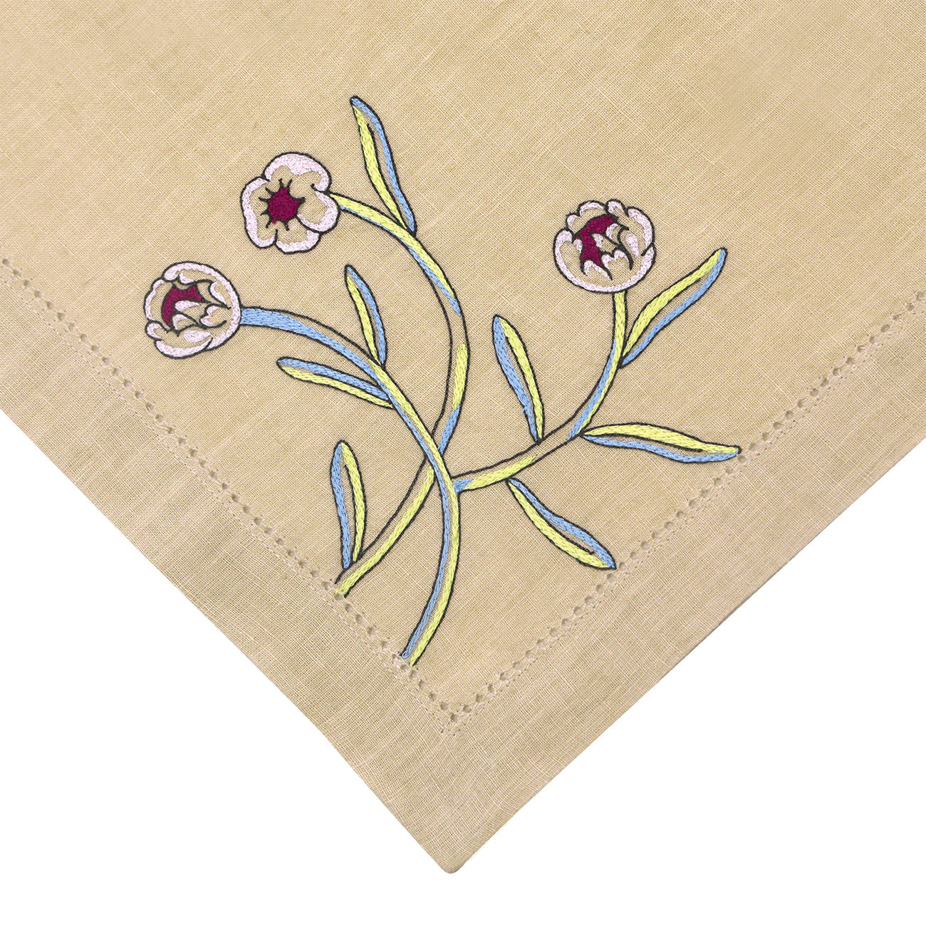 Hand Embroidered Floral Fresco Napkins 18" x 18" (Set of 4)