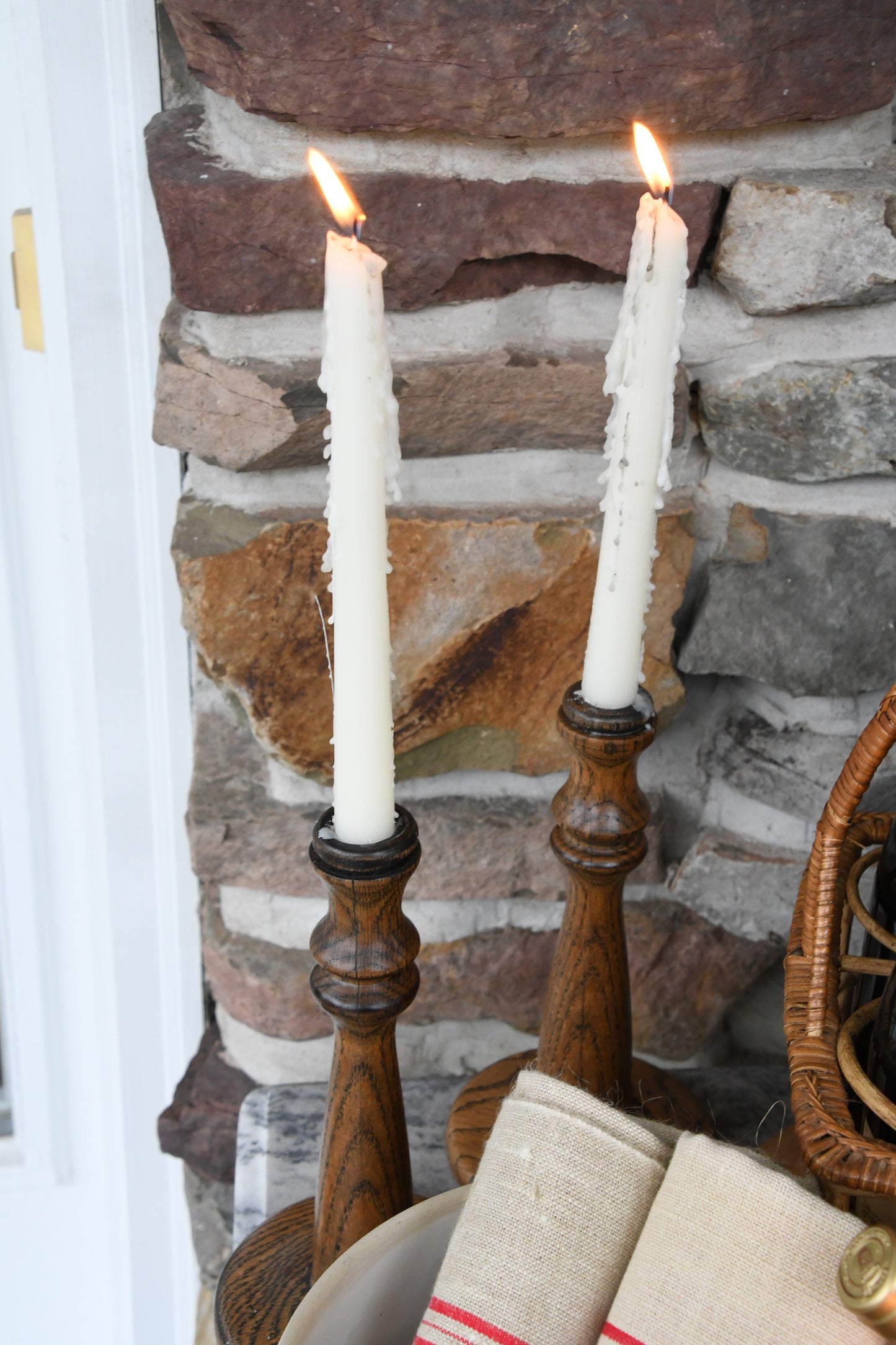 Pair of Vintage English Oak Candlesticks