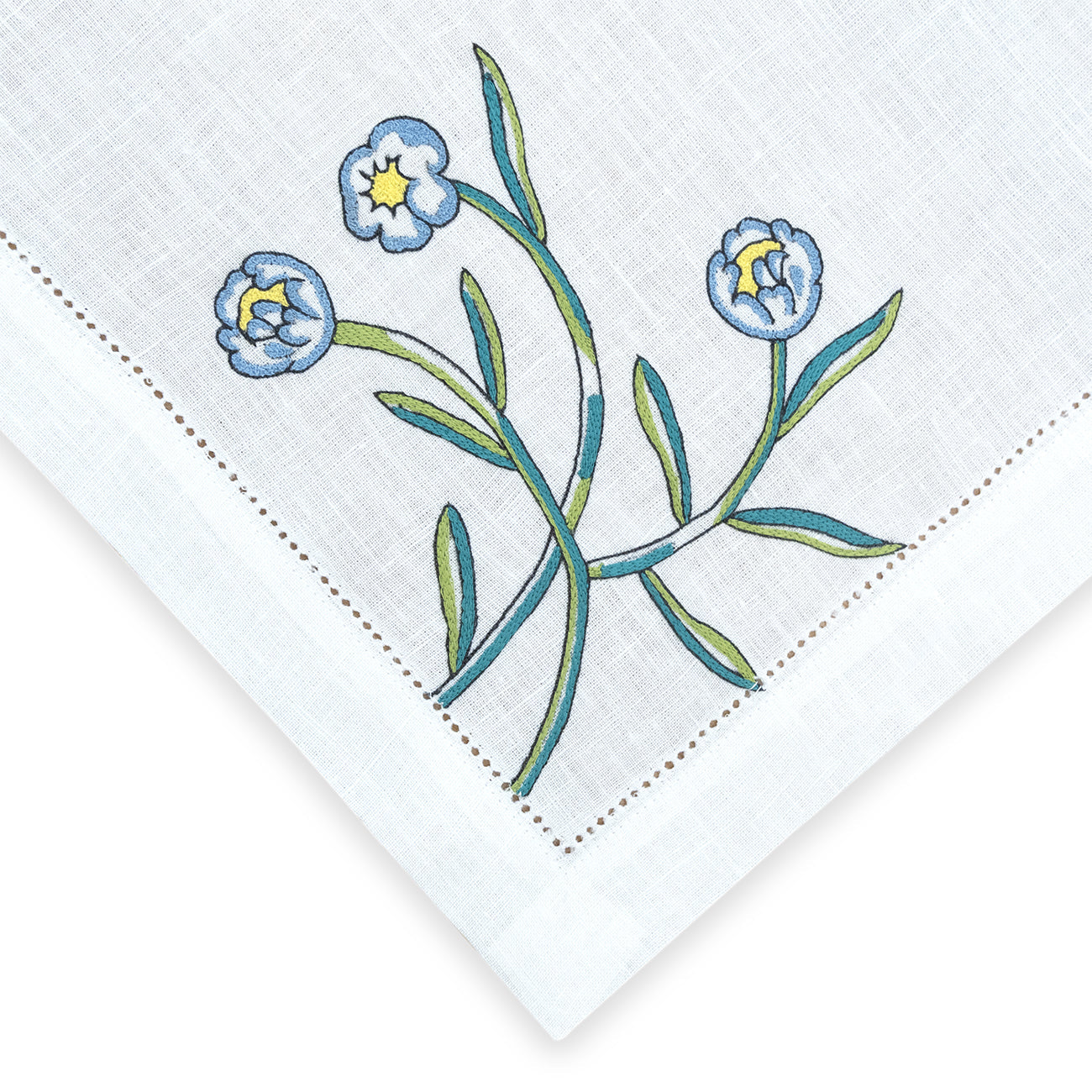 Hand Embroidered Floral Fresco Napkins 18" x 18" (Set of 4)