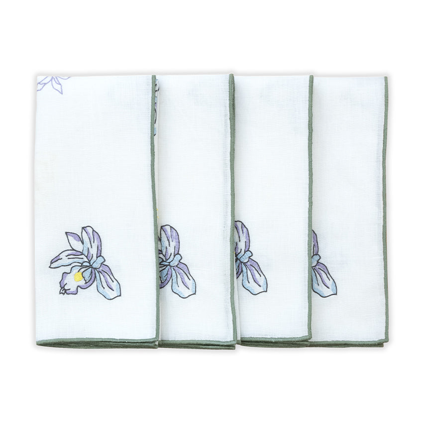 Hand Embroidered Floral Fresco Napkins 18" x 18" (Set of 4)