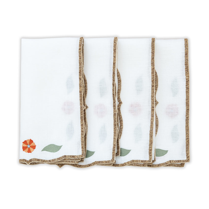 Hand Embroidered Heirloom Petals Napkins 18" x 18"  (Set of 4)