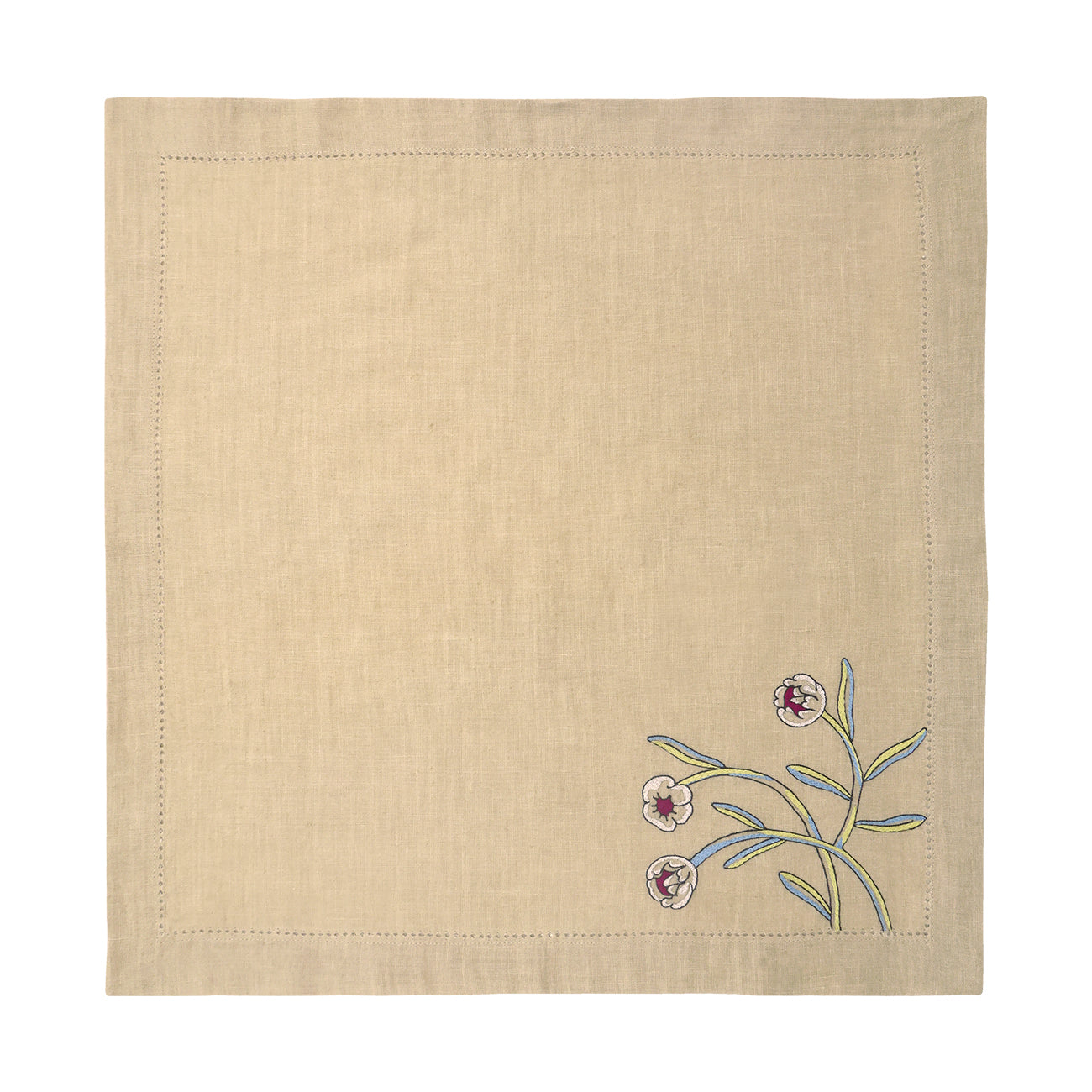 Hand Embroidered Floral Fresco Napkins 18" x 18" (Set of 4)
