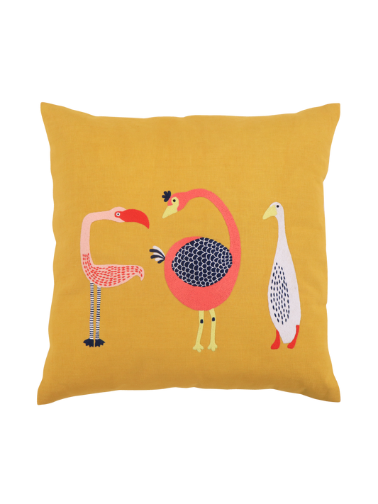 Hand Embroidered Birds Pillow Cover 20" x 20"