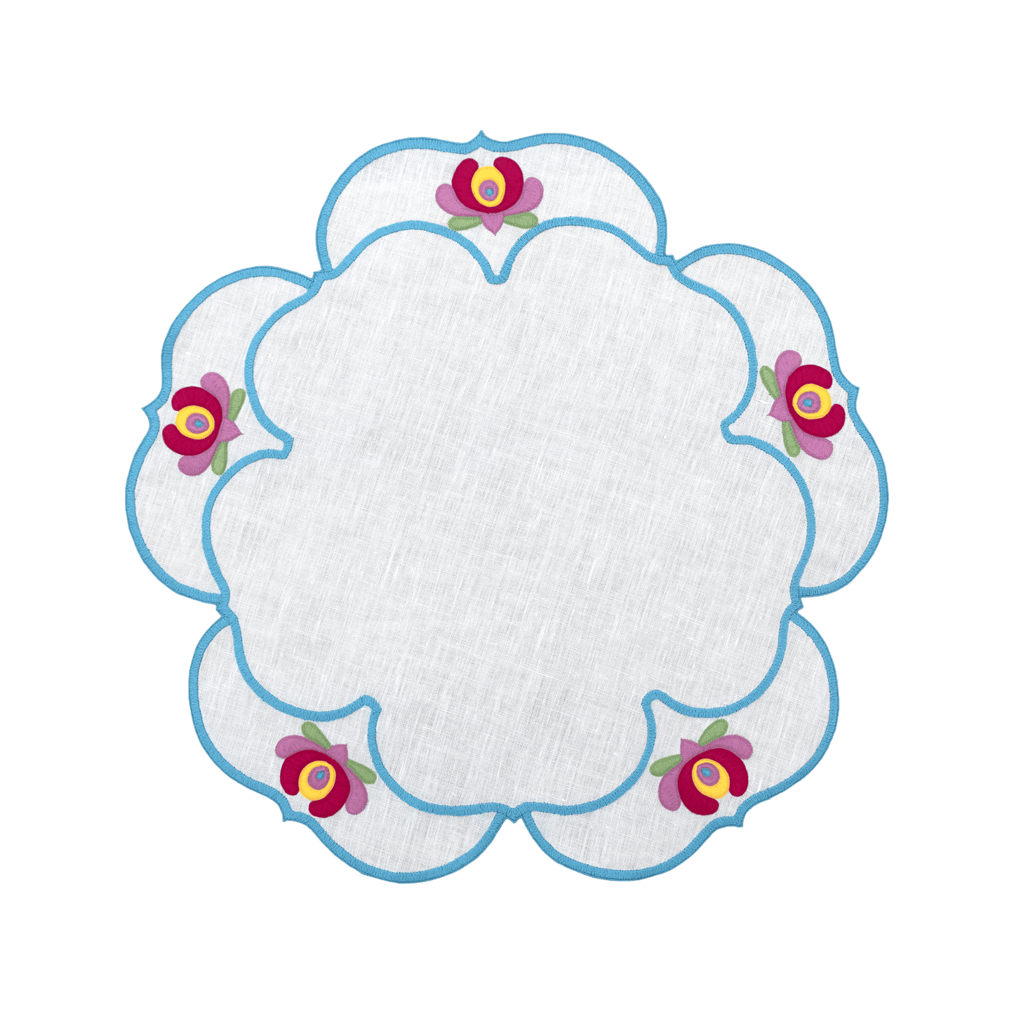 Hand Embroidered Heirloom Petals Placemats 16" round (Set of 4)