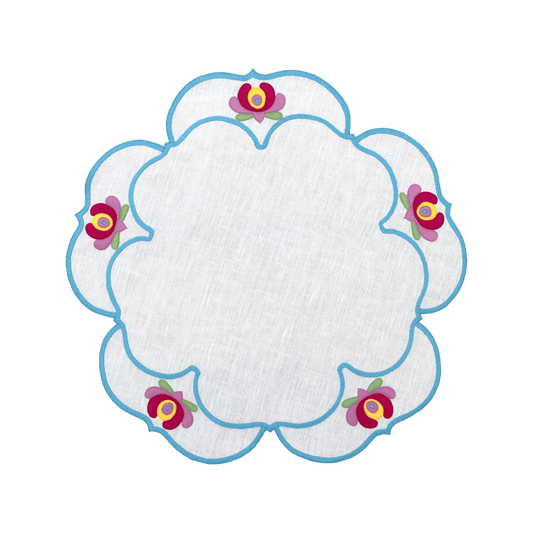 Hand Embroidered Heirloom Petals Placemats 16" round (Set of 4)