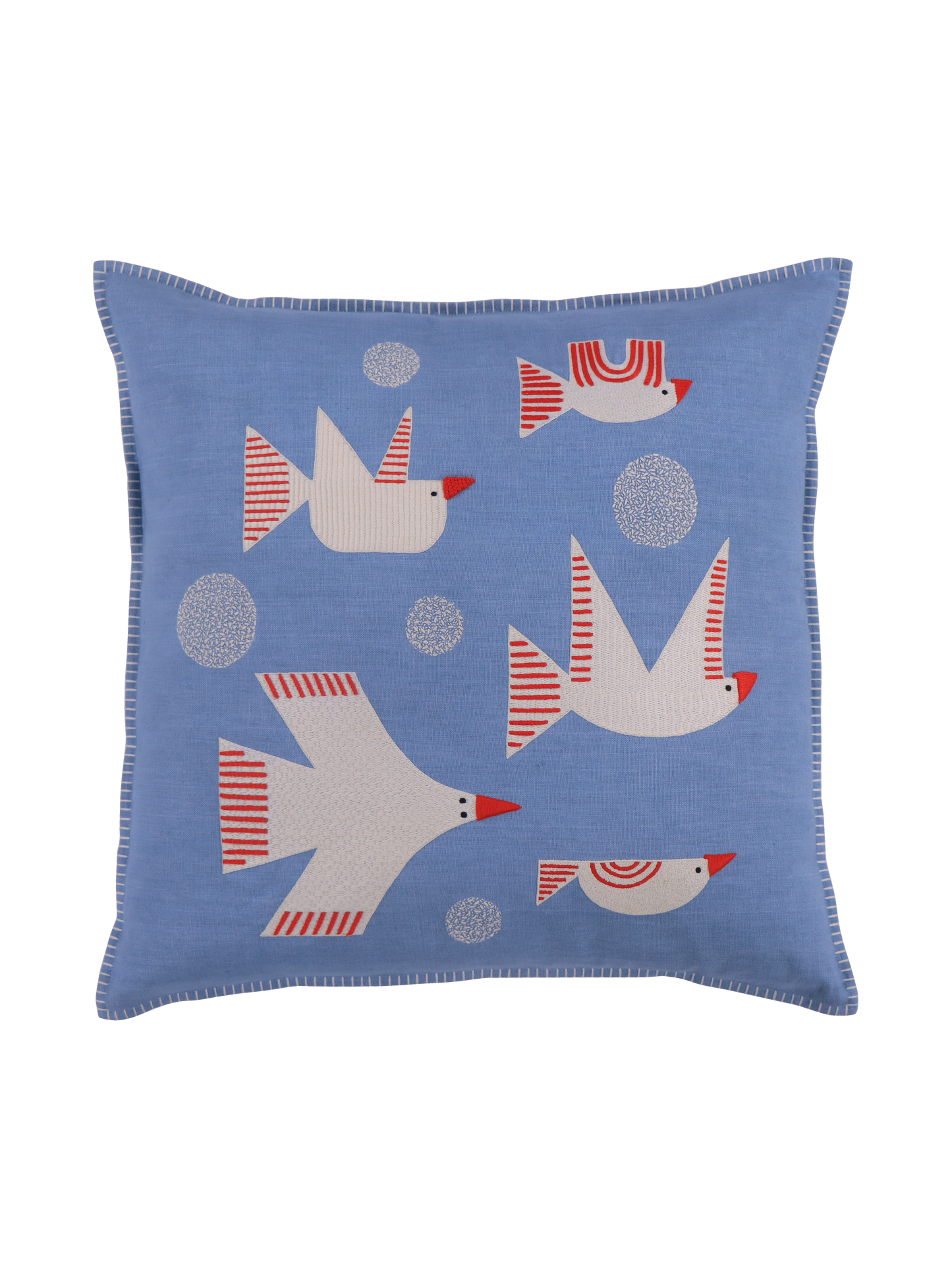 Hand Embroidered Birds Pillow Cover 20" x 20"