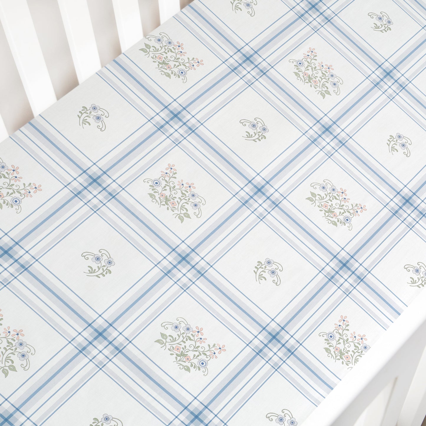 Fleur + Stripe Crib Sheet - Plaid