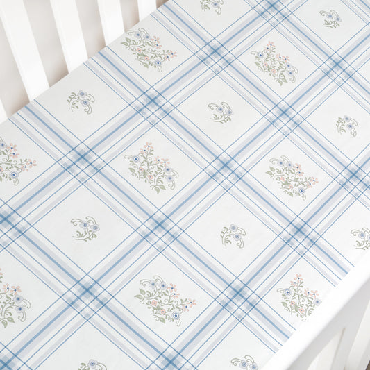 Fleur + Stripe Crib Sheet - Plaid