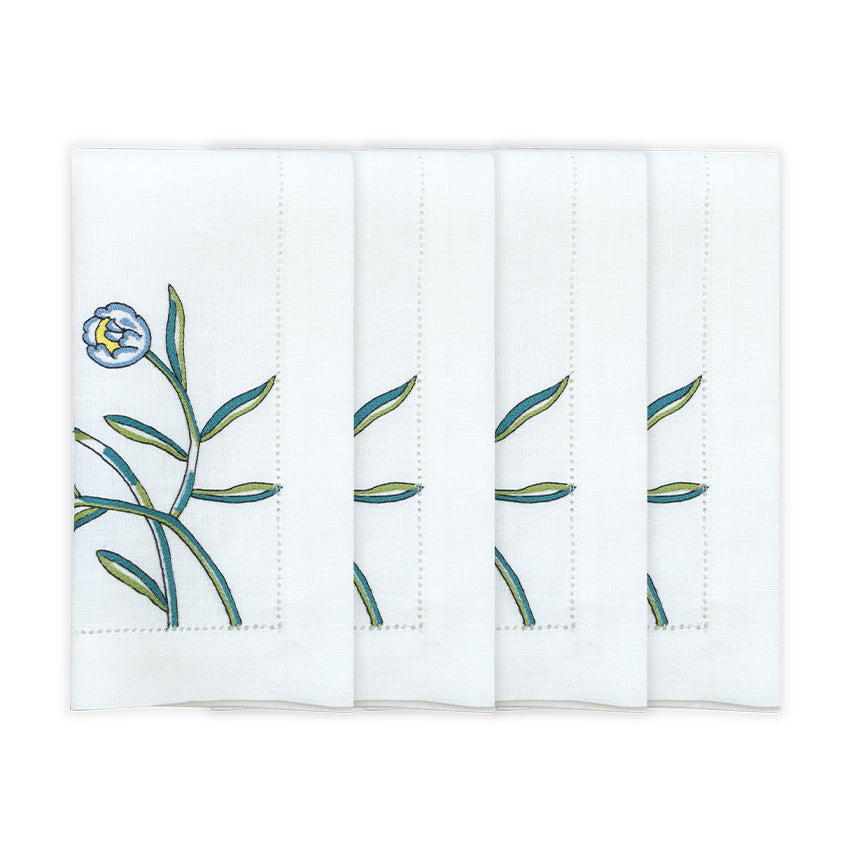 Hand Embroidered Floral Fresco Napkins 18" x 18" (Set of 4)