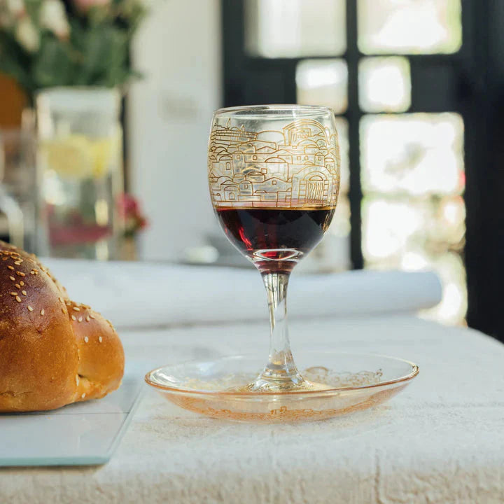 Elegant Glass Kiddush Cup for Shabbat – Jerusalem Glass Series