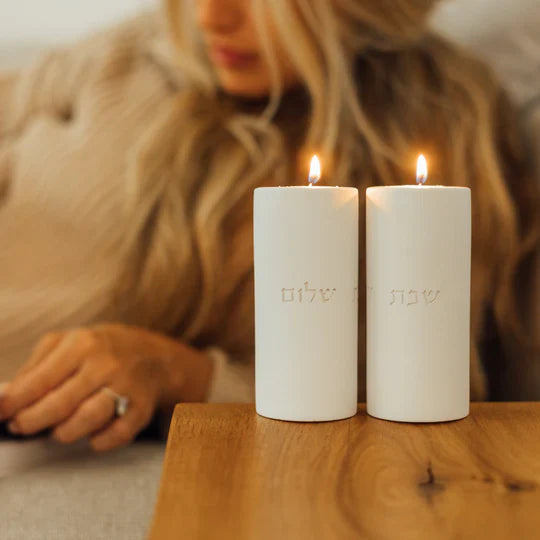 Artisanal Shabbat Candle Holder Set from Concrete - Flow Series