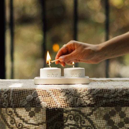 Artisanal Shabbat Candle Holder Set from Concrete - Flow Series