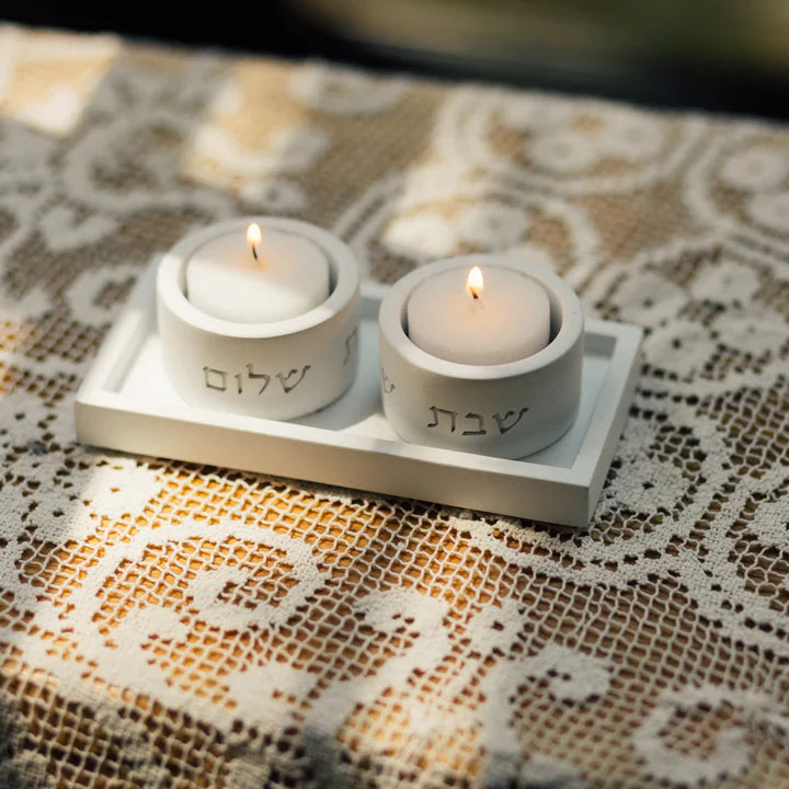 Elegant Shabbat Candle Holder Pair from Concrete - Flow Series