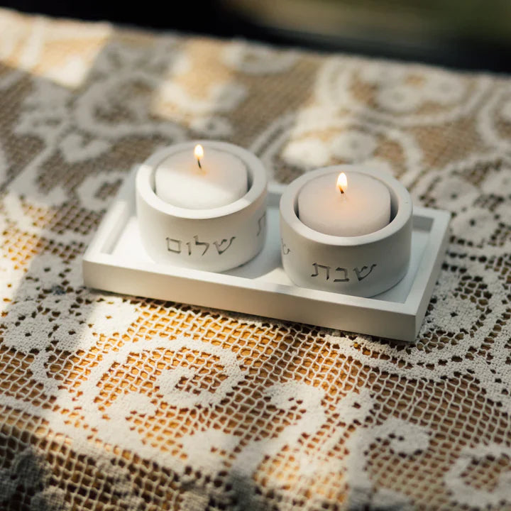 Concrete Shabbat Candle Set & Blessing – Pure Line Series