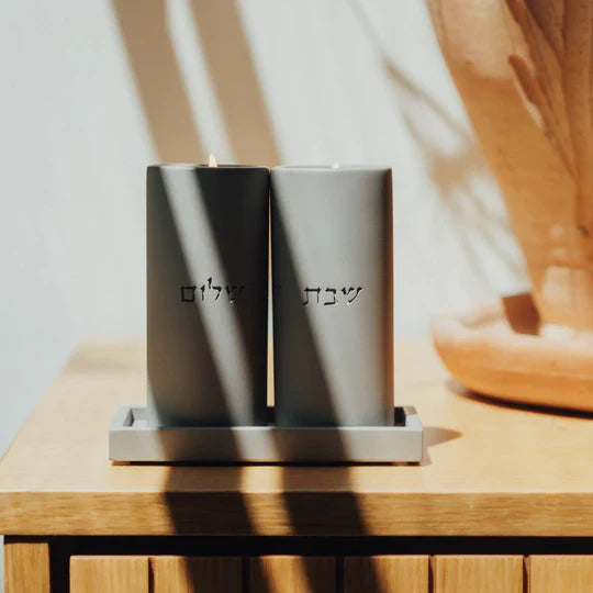 Artisanal Shabbat Candle Holder Set from Concrete - Flow Series