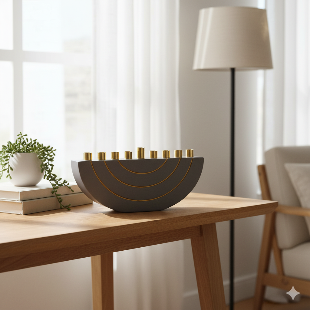 Concrete Menorahs in a Clean Design with Gold Canes - GLAM Series