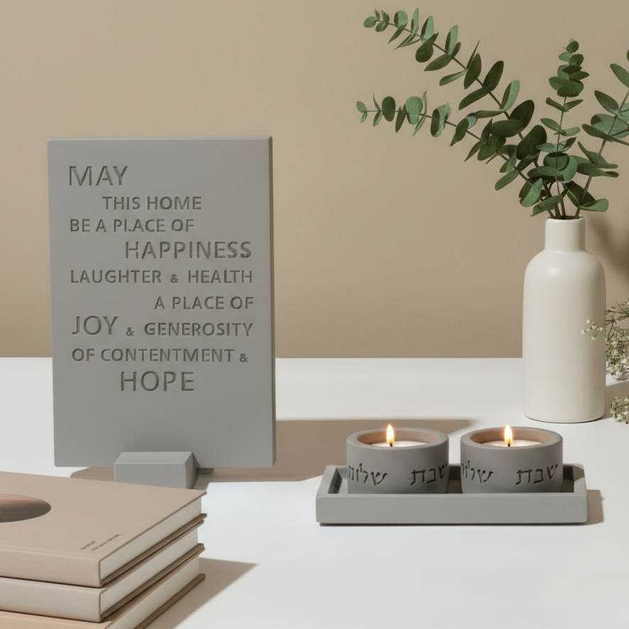 Concrete Shabbat Candle Set & Blessing – Pure Line Series