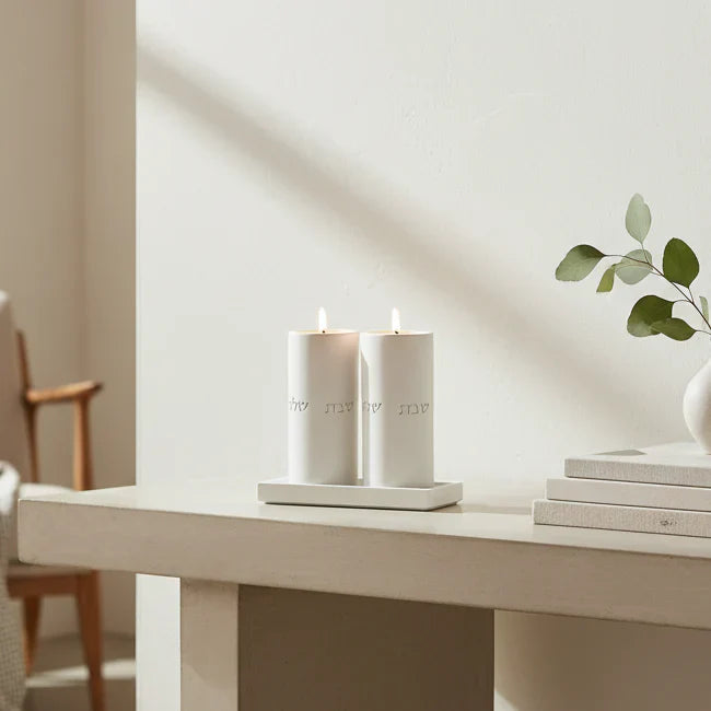 Set of candlesticks for Shabbat with a designed concrete tray - Stone Glow Series