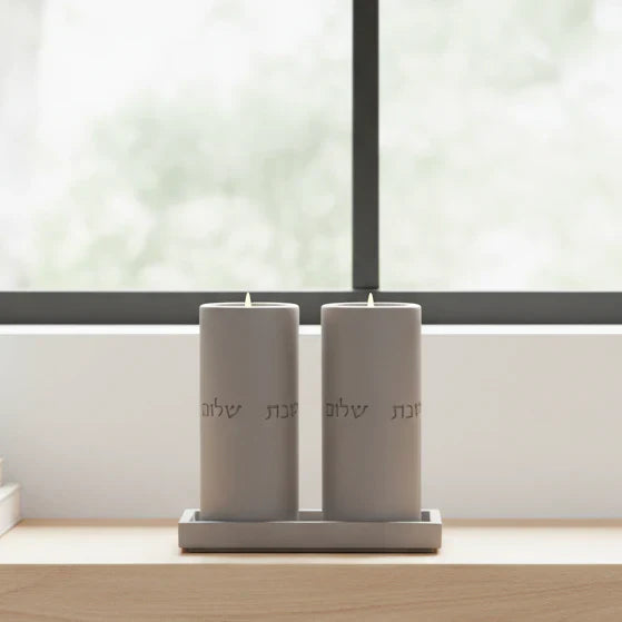 Set of candlesticks for Shabbat with a designed concrete tray - Stone Glow Series