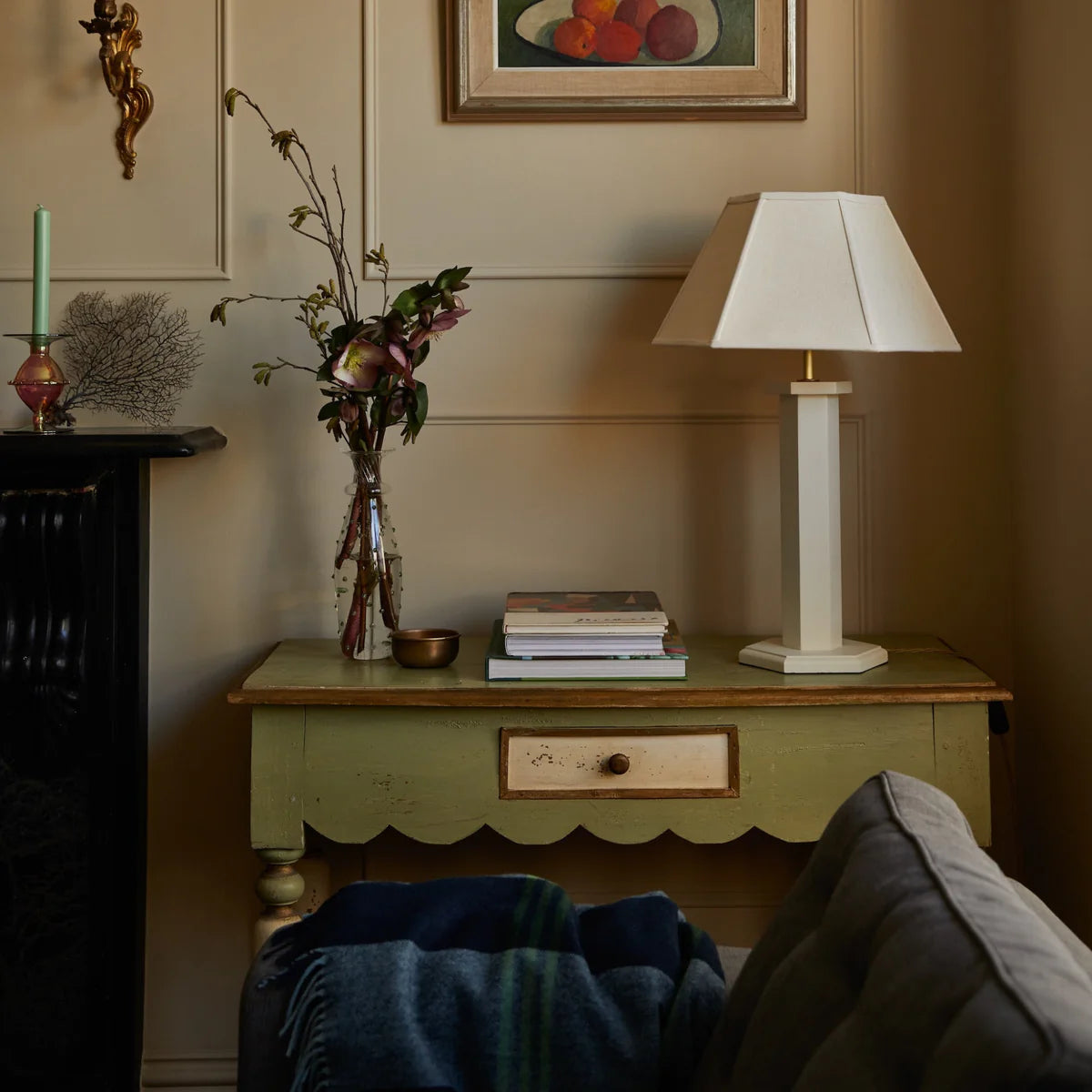 Hexagon Linen Lampshade, Cream Trim - Small