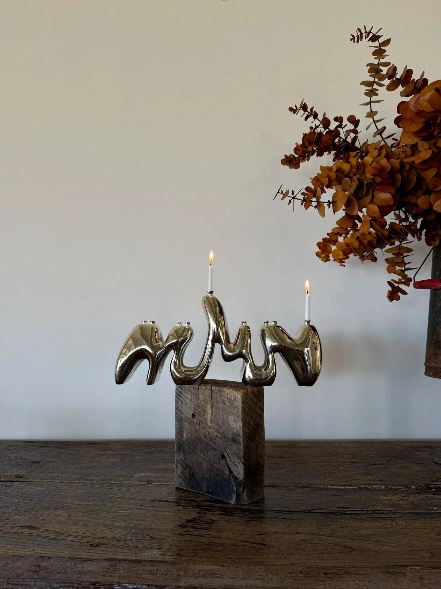Chrome Menorah Sculpture
