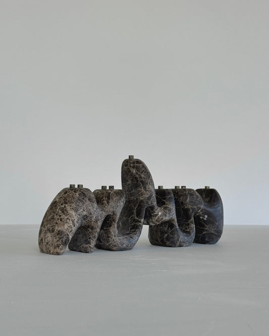 Dark Emperador Marble Menorah Sculpture