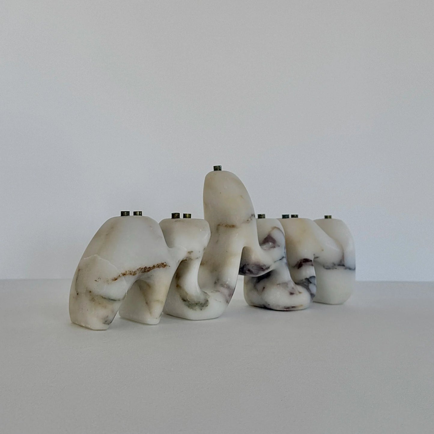 Calacutta Viola Marble Menorah Sculpture
